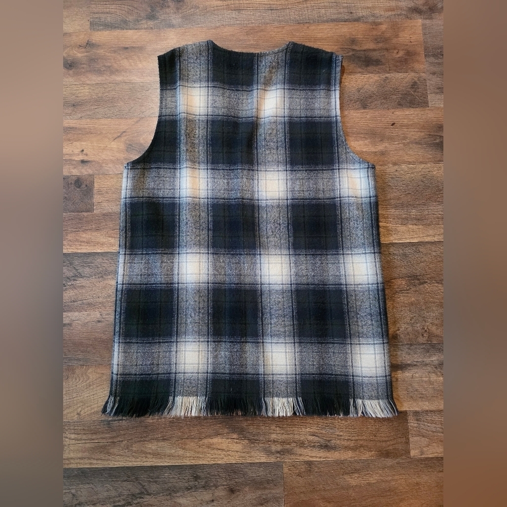 Allison Tracy Women's Vintage Wool Black Plaid Button Loop Pocket Vest Size S - Picture 6 of 7